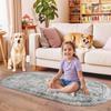 Tie Dye Light Gray Carpet Oval Fluffy Plush Bedside Mat Children's Bedroom Moisture-Proof Mat Living Room Home Decoration Rugs