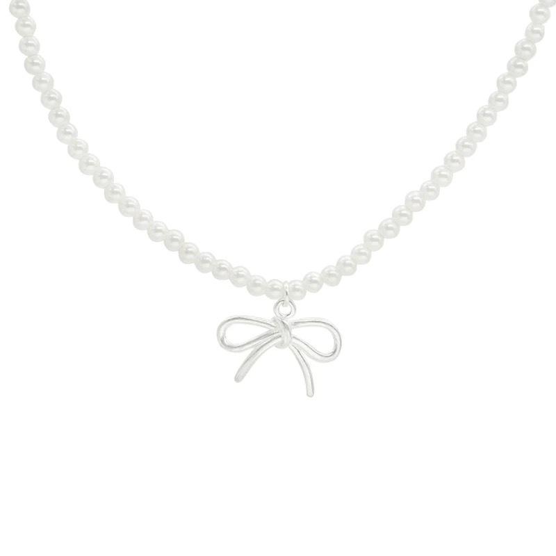 Ожерелье с подвеской в виде банта из жемчуга, женская легкая роскошная нишевая цепочка для темперамента на шею, новая цепочка на ключицу