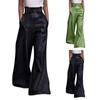 Женские новые модные кожаные брюки с высокой талией, свободные расклешенные брюки из искусственной кожи с карманами на талии