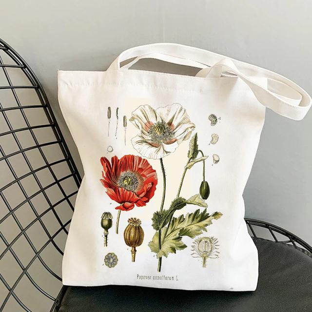 Fruit Print Floral Canvas Tote Bag Korean Style Shopping Bag Women's Daily Shoulder Bag Daisy Pattern Handbags