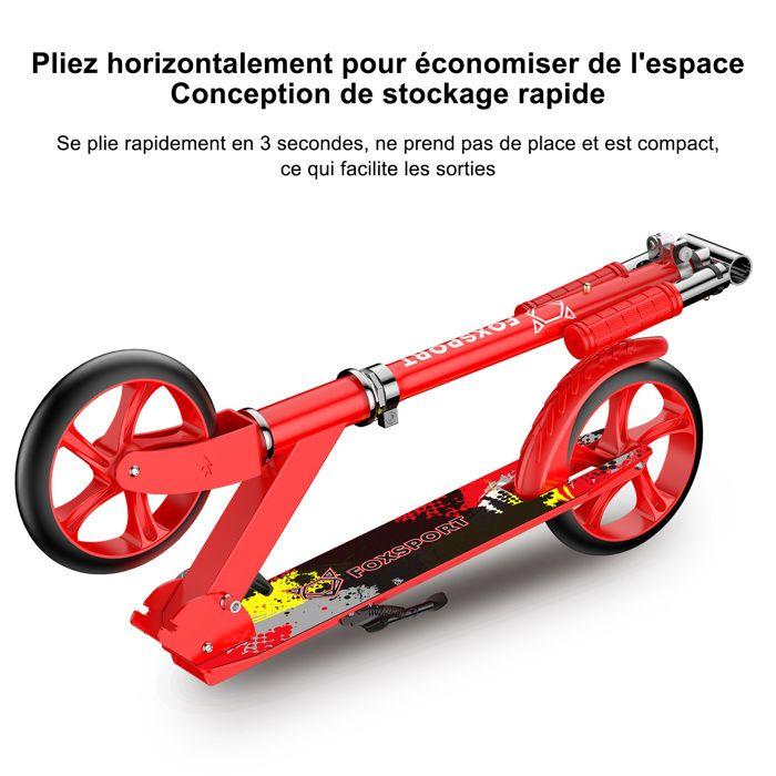 FOXSPORT-Trottinette pour Ado et Adultes Pliable en Fer, Guidon Ajustable de 3 Niveaux, Grandes Roues, Max Support 100kg,Noir