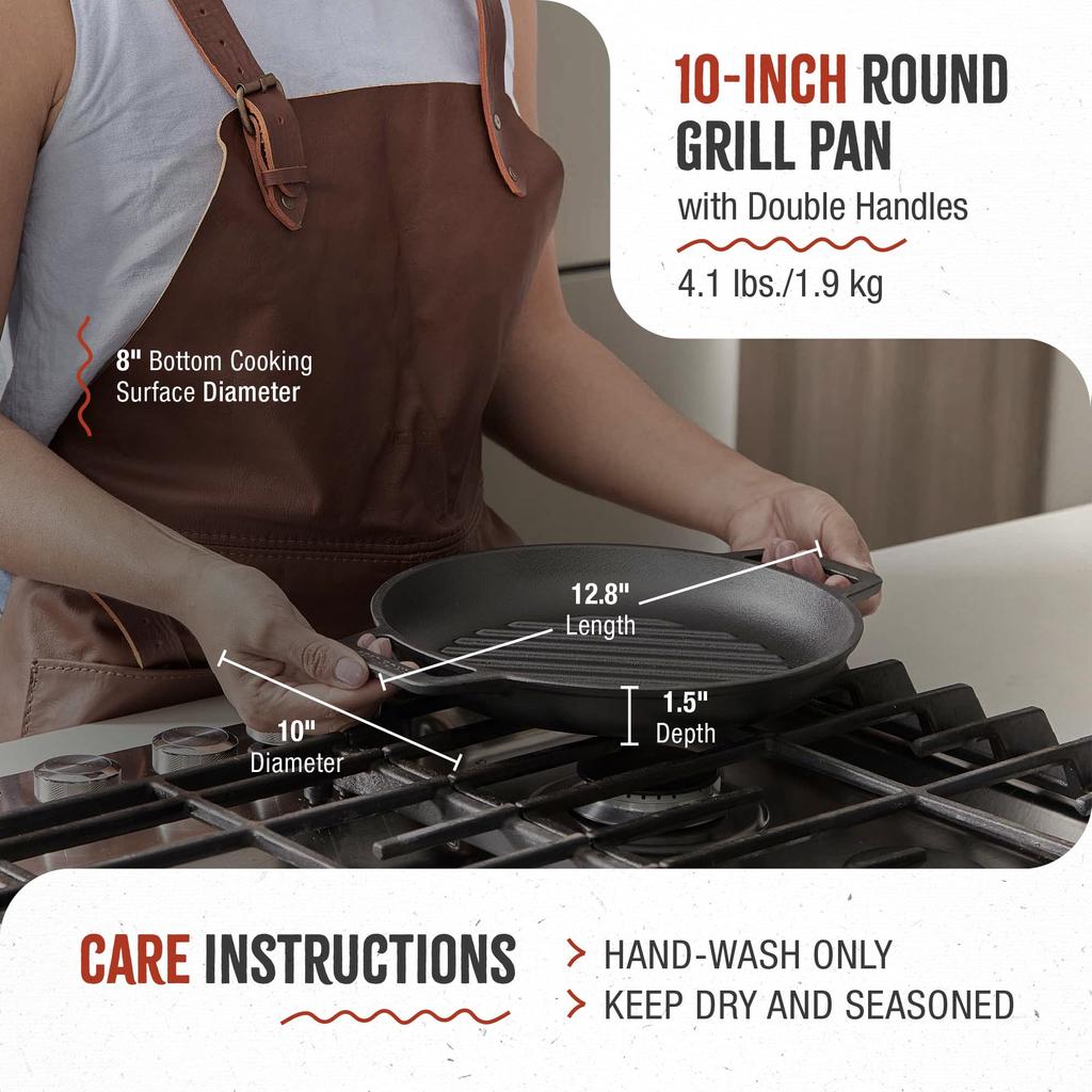 Сковорода-гриль из чугуна Victoria, круглая, с двойной ручкой, с льняным маслом и приправами