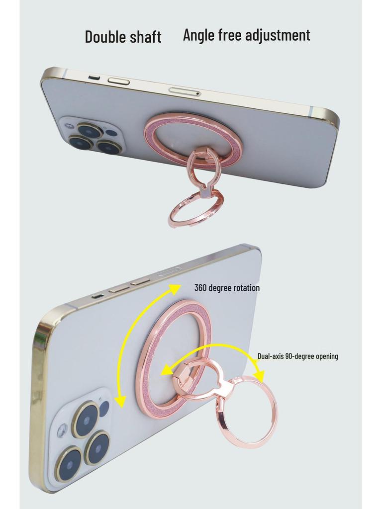 Магнитный держатель-кольцо для телефона MagSafe, подставка - Двойное кольцо, блестящий сплав цинка, настольная подставка