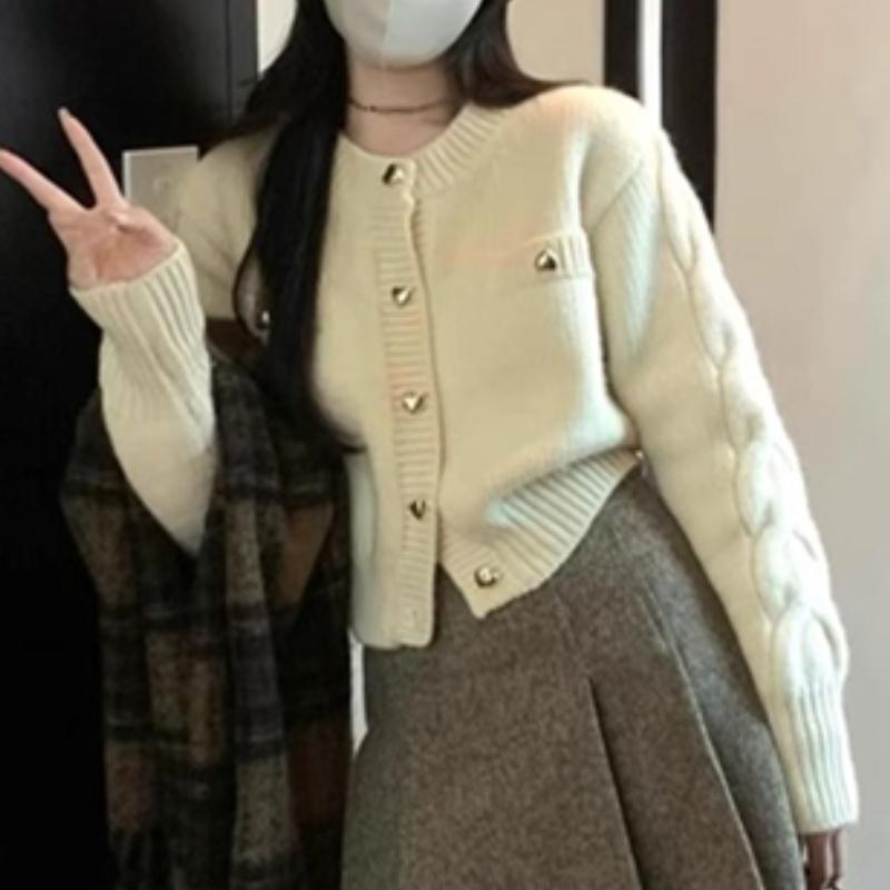 Autumn New Round Neck Solid Women's Sweater Jacket Fashion Winter Long Sleeve Casual Knitted Cardigan Women Elegant Slim Fit Warm Cardigans Tops 24847