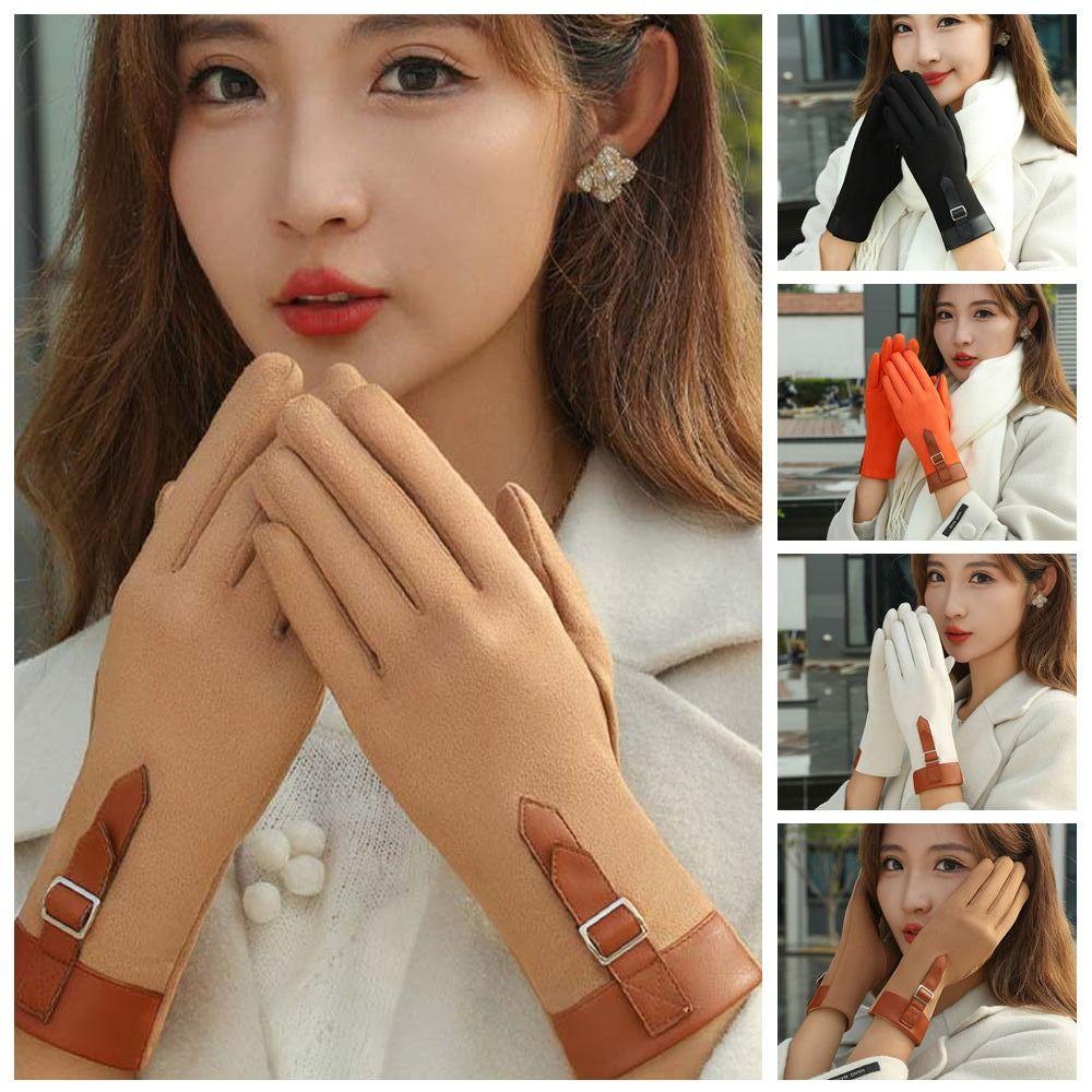 Full Finger Women Suede Velvet Gloves Thickened Winter Mittens Fashion Gloves Sports