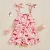 Летний комбинезон для девочек, шорты, бейсбольный принт, без рукавов, на тонких бретельках, с оборками, с поясом