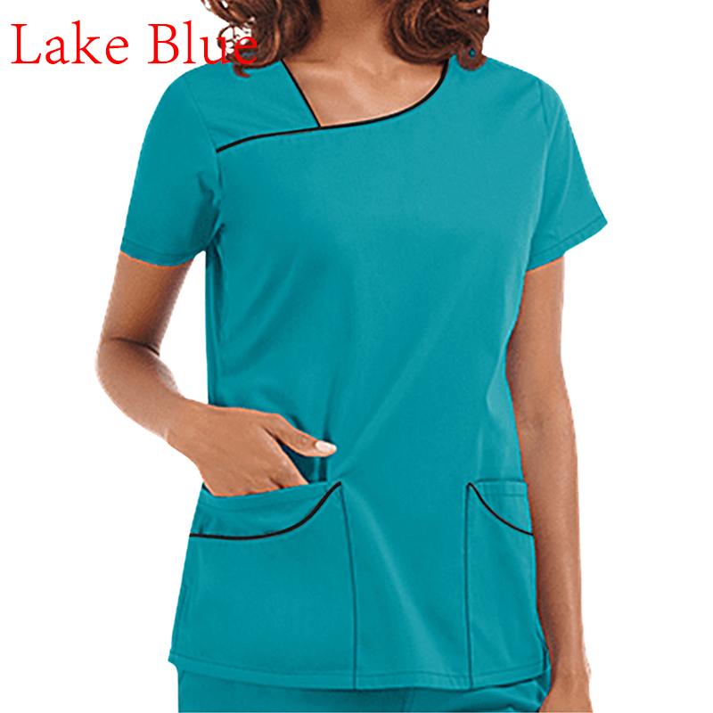 Женские летние топы, футболка с коротким рукавом и v-образным вырезом, карман, униформа с принтом, сексуальная медсестра, работники клиники