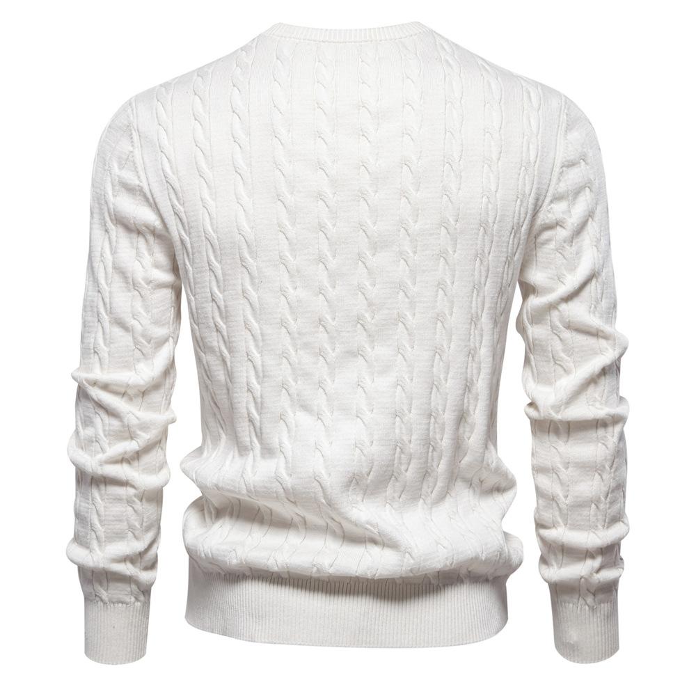 Men's Autumn Winter Solid Knitted Crew Neck Sweater Fashion Casual Deer Embroidery Pullover