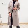 Women's Woolen Coat Autumn Winter Double-breasted Lapel Overcoat Loose-fit Solid Color Warm Long Coat for Office Daily Wear