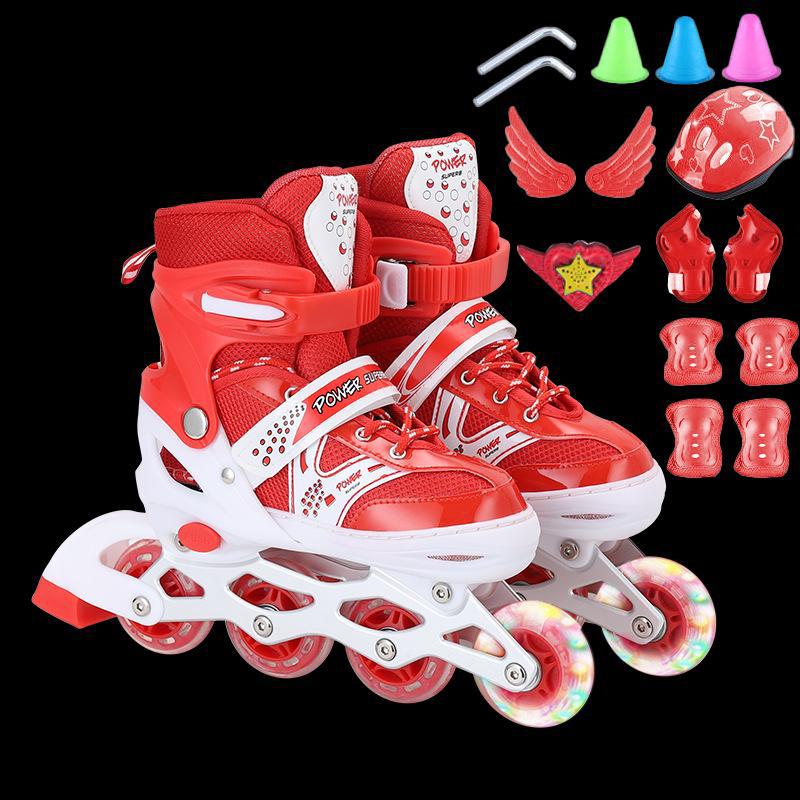 Регулируемые детские роликовые коньки - полный комплект, цветной