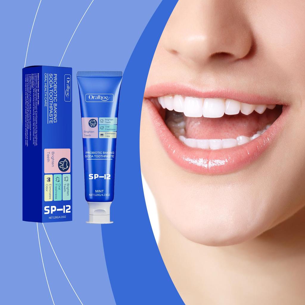 Baking Soda Probiotic Whitening Toothpaste Remove Yellow Teeth Stain Tartar Brighten Dental Protect Gum Fresh Mouth Oral Care