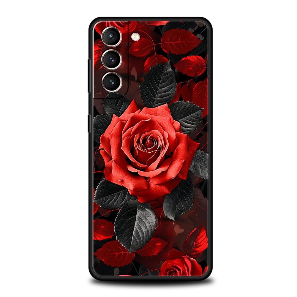 Красивый чехол для телефона с цветами красной розы Для Samsung Galaxy S24 S23 S22 S20 Ultra S21 FE 5G S10 S9 Plus S10E S8 Мягкий силиконовый чехол