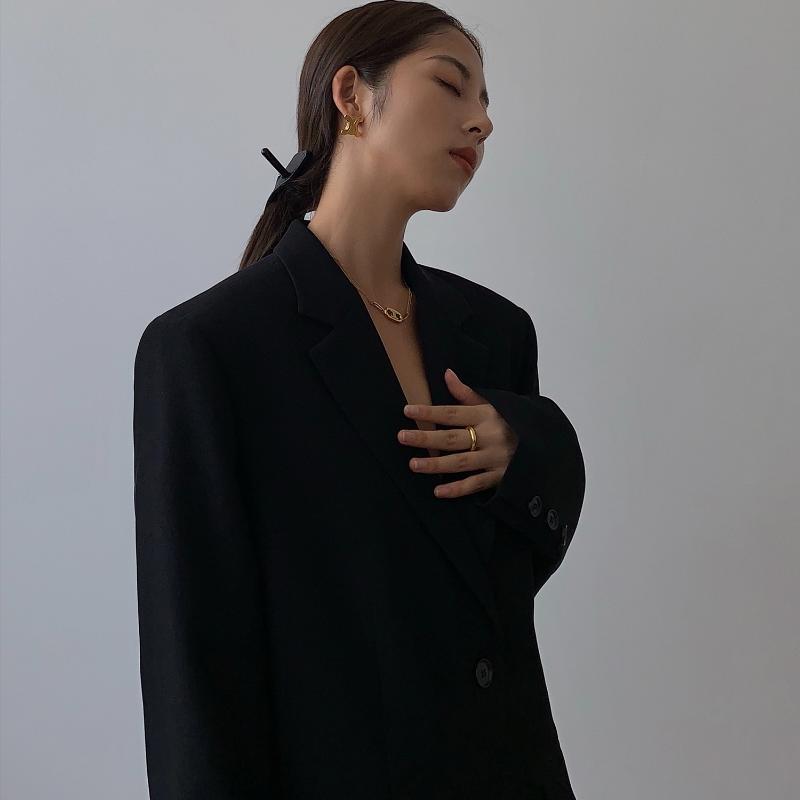 Весна Осень Новое Корейское Свободное Ретро Повседневное Пальто Женский Костюм Черный Тонкий