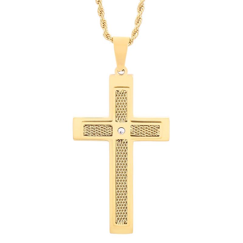 Мужское хип-хоп ожерелье с двухслойным кулоном в виде креста со стразами