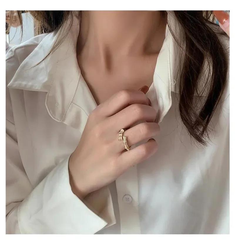 Летнее Новое Кольцо Золотого Цвета Регулируемого Размера в Форме Бамбука Корейские Ювелирные Изделия Аксессуары для Вечеринок Модное Элегантное Подарок для Женщин