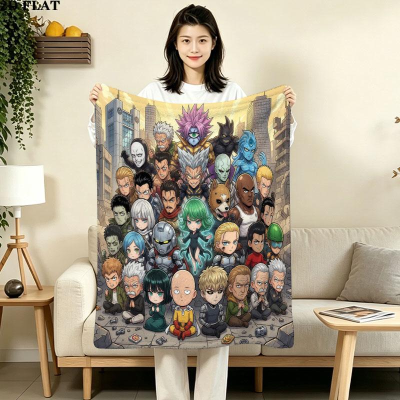 1PC Onepunch Man Patterned Flannel Blanket Suitable For All Seasons For Home Decor Warmth And Comfort Gifts Holiday Present
