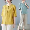 Chic 2025 Summer Linen Top & Shorts Set for Middle-Aged Women - Plus Size, Solid Color, Casual Short Sleeve