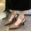 Fashion 2025 Spring and Autumn New Empty Single Shoes Women's Small Belt Buckle Pointed Thin Heel Sandals Curved Heel High Heels