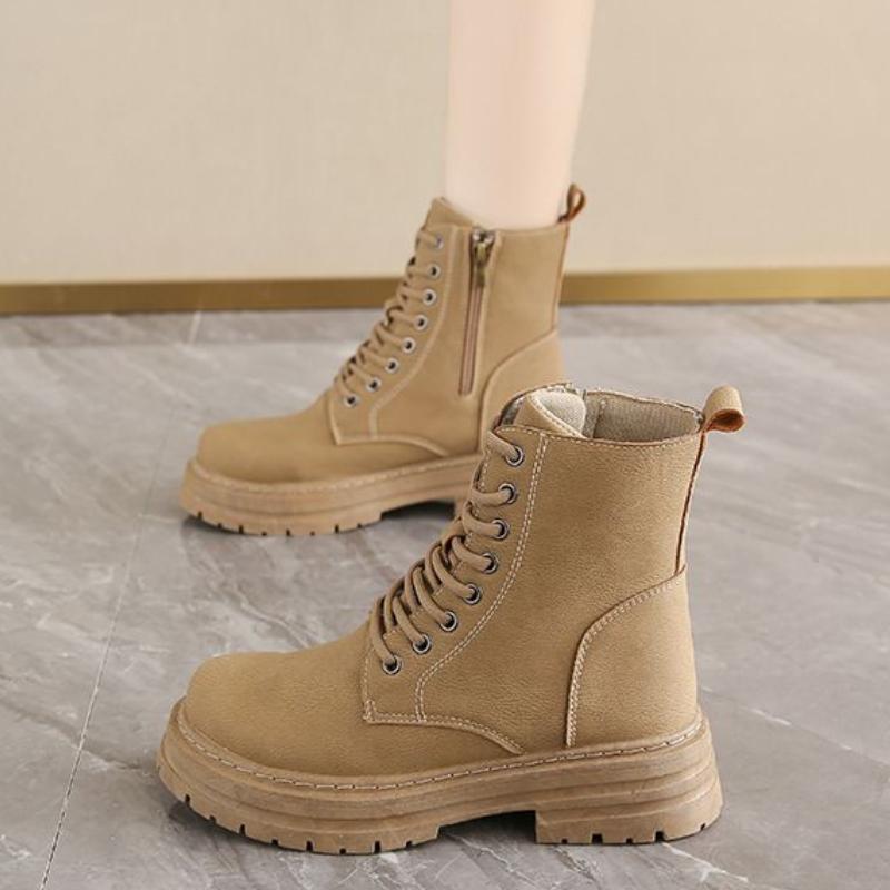 Women's Fashion Boots Retro Leather Ankle Boots Women Luxury Soft Sole Short Boots New Platform Non-slip Round Toe