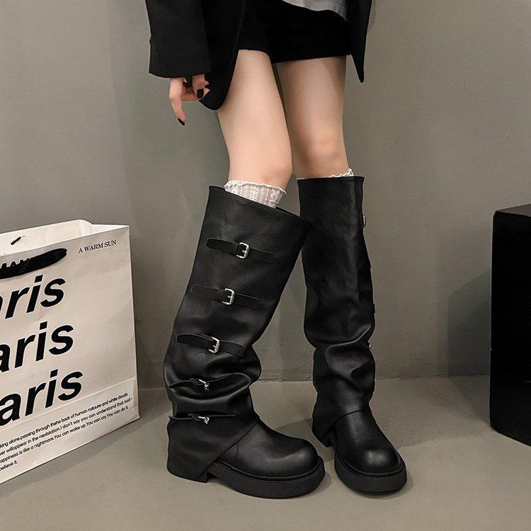 Maillard но сапоги женские 2025 новая осень ретро на наборном каблуке сапоги-трубы высокий каблук высокие рыцарские сапоги