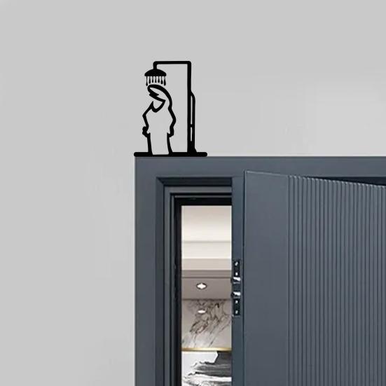 Металлическая табличка для ванной комнаты Черная фигура душа Настенное украшение Минималистичная линия Деревенская дверная табличка Забавный дверной топпер для украшения ванной комнаты