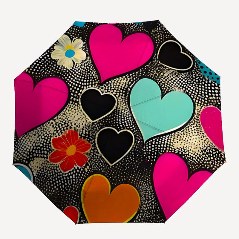 1pc Heart Flowers Automatic Open/Close Umbrella, Portable Folding Umbrella, Compact Travel Umbrella for145