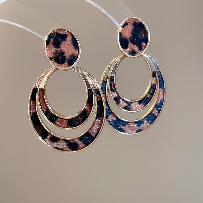 Серебряная Игла Леопардовые Геометрические Серьги Винтажные Маillard Темперамент Премиальные Серьги-Гвоздики Модные Ежедневные Серьги для Коммутирующих