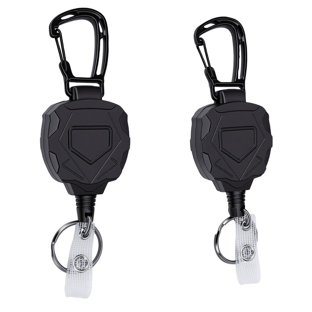 2PCS Retractable Keychain Lost Proof High Elasticity Steel Cable Backpack Key Retractor For Outdoor Hiking Black