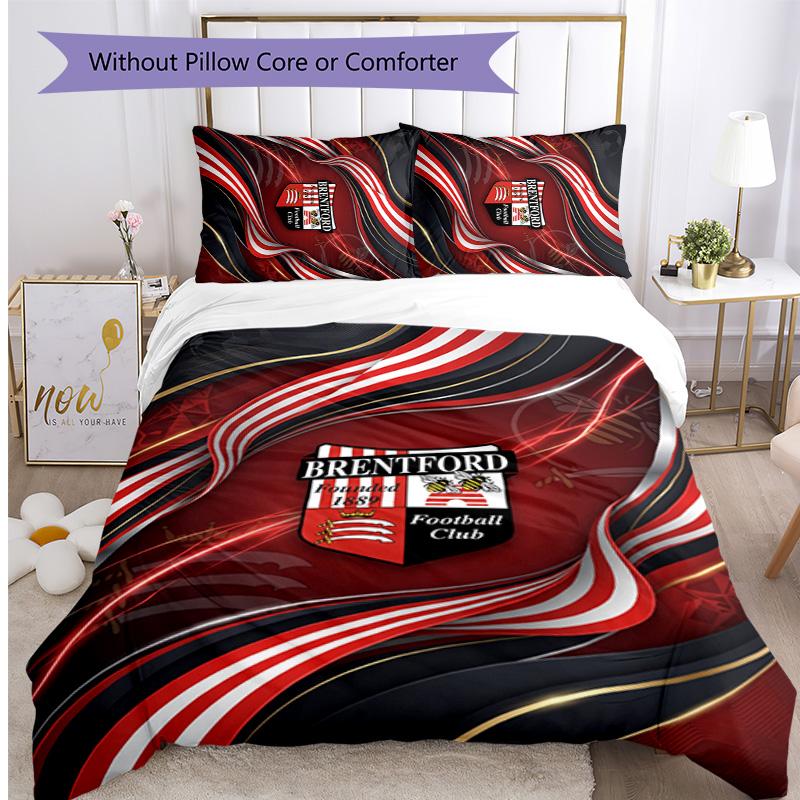 Brentford Football Printed 3 Pieces Bedding Set, Comfortable Skin Friendly Bedroom Duvet Cover Set