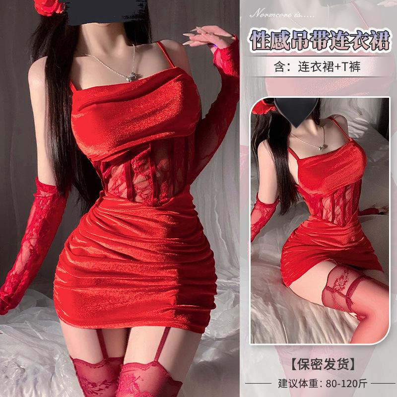 Red Christmas Sex Underwear Sexy Pure Sex Clothing Velvet Uniform Set