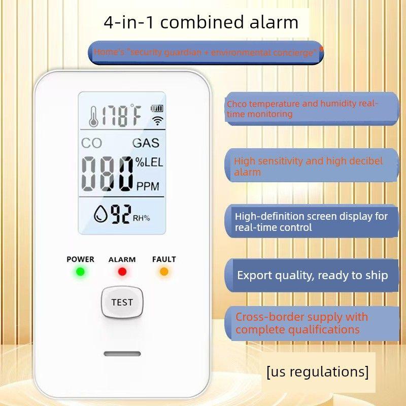 2026 New Model 5-in-1 Plug-In Gas Smoke Co Carbon Monoxide Alarm with Temperature and Humidity Detection for Home Use