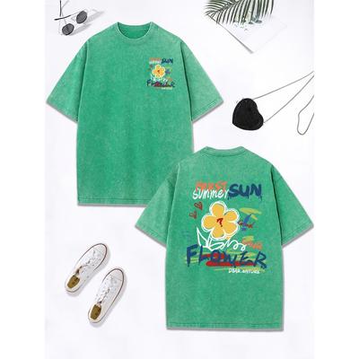 Летние футболки с принтом граффити подсолнуха, женские хлопковые топы оверсайз, повседневные футболки с круглым вырезом, одежда