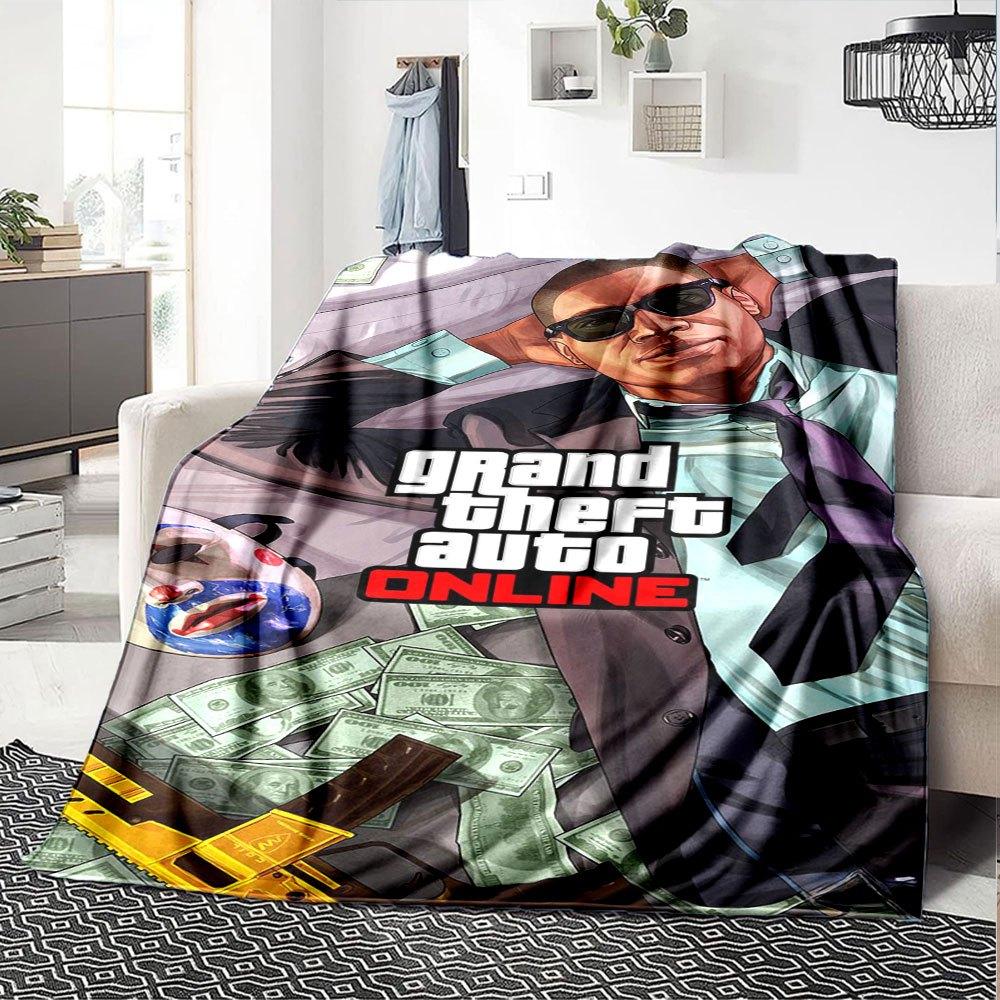 1 шт. Мягкое фланелевое одеяло Grand Theft Auto с дизайнерским принтом. Уютное одеяло для всех сезонов, идеально подходит для дивана, кровати, офиса