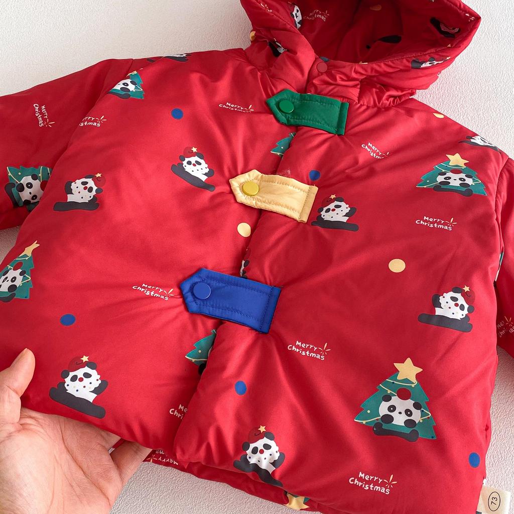 Зимний костюм для детей «Панда» 2025: Рождественский хлопковый пальто и куртка с цветовыми блоками для мальчиков