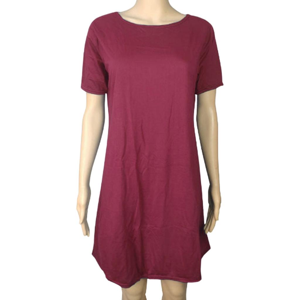 Yousheng Summer Mini Dress Short Sleeves A-line Round Neck Solid Color Above Knee Length Simple Style Short Dress Dating Beach Party Dress