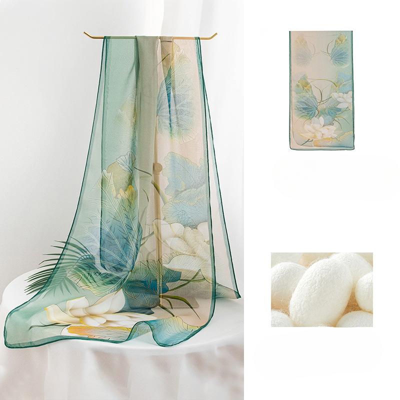 Шелковый шарф Mulberry, тонкий шарф с цветочным принтом в китайском стиле, четыре сезона, высококачественный женский газовый шарф