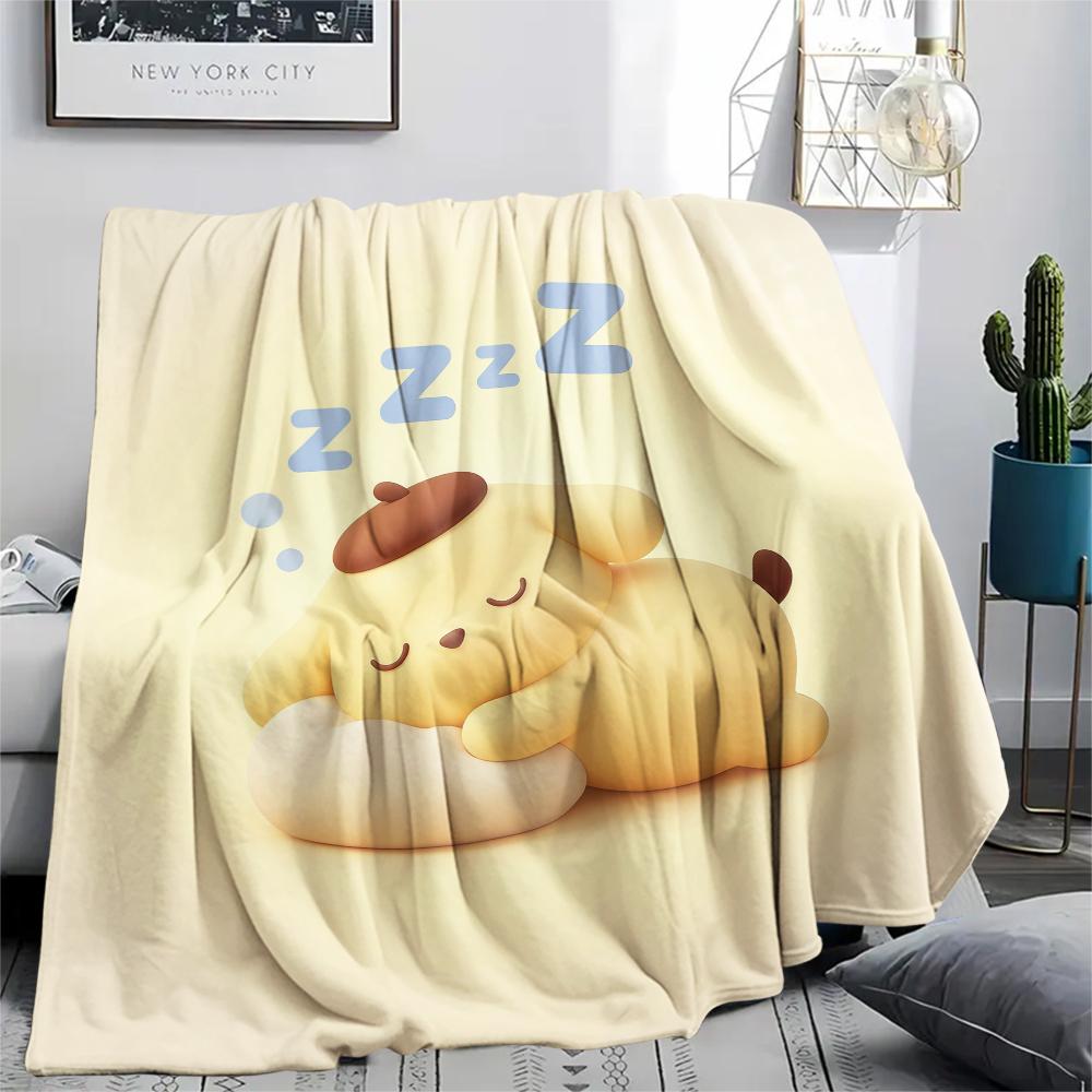 1 шт. Фланелевое одеяло с принтом Pompompurin, Высокое качество, Для всех сезонов, Декор для дома, Тепло и уют, Идеально для Рождественских подарков
