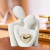 Ceramic Couple Hug Figurine with Golden Love Heart Men Women Embrace Statue Sculpture Living Room Bedroom Desktop Decoration