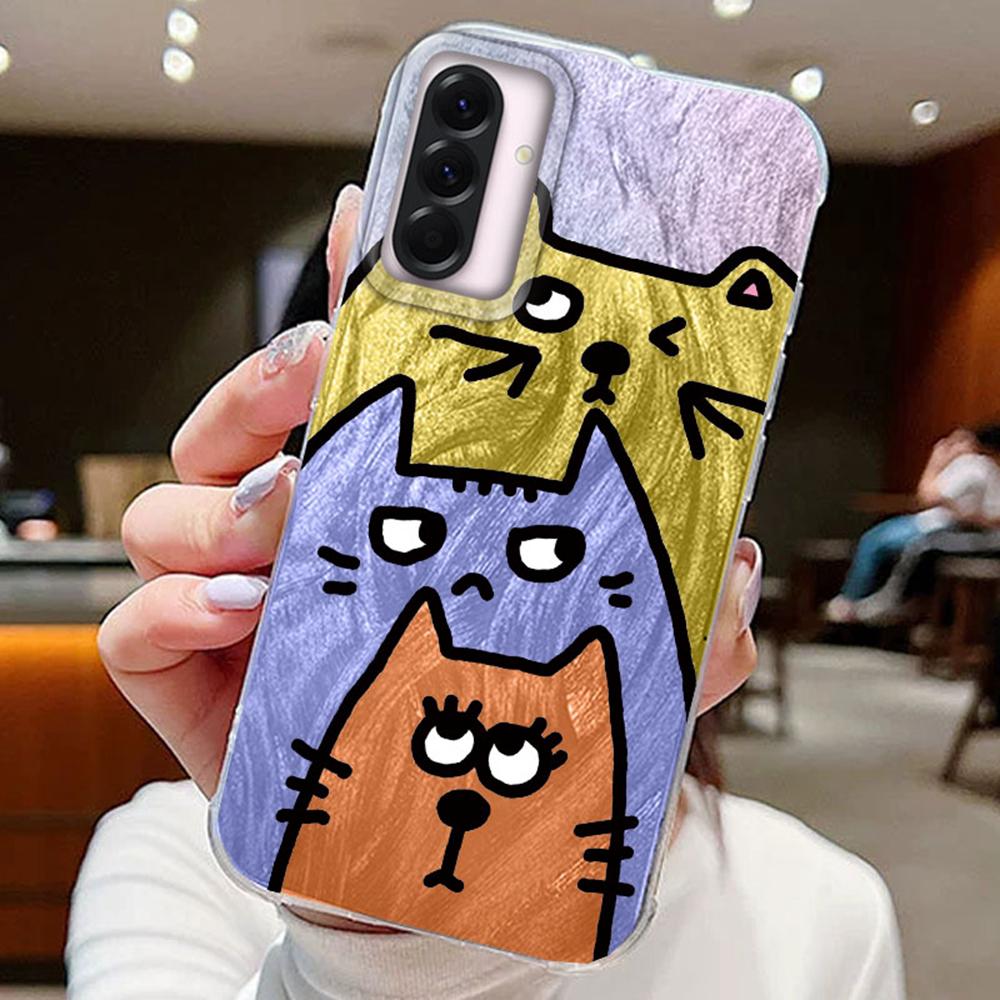 Многочисленные Градиентные Цветные Чехлы для Телефона с Кошками Для Samsung Galxy A56 A26 A36 A16 A55 A35 A15 A25 S25 Силиконовый Парный Чехол