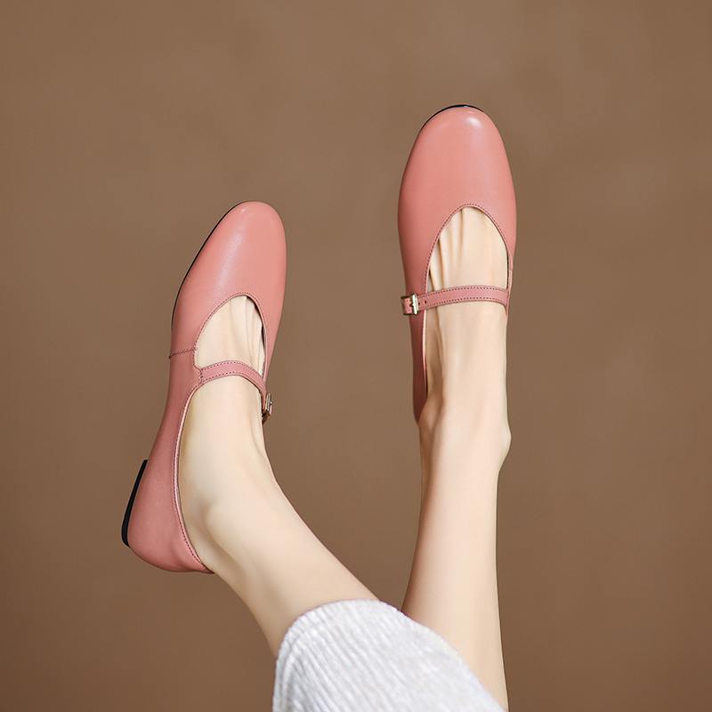 Krazing Pot Кожа коровы весна лето размер 41 толстый низкий каблук плоский с круглым носком женские неглубокие балетки