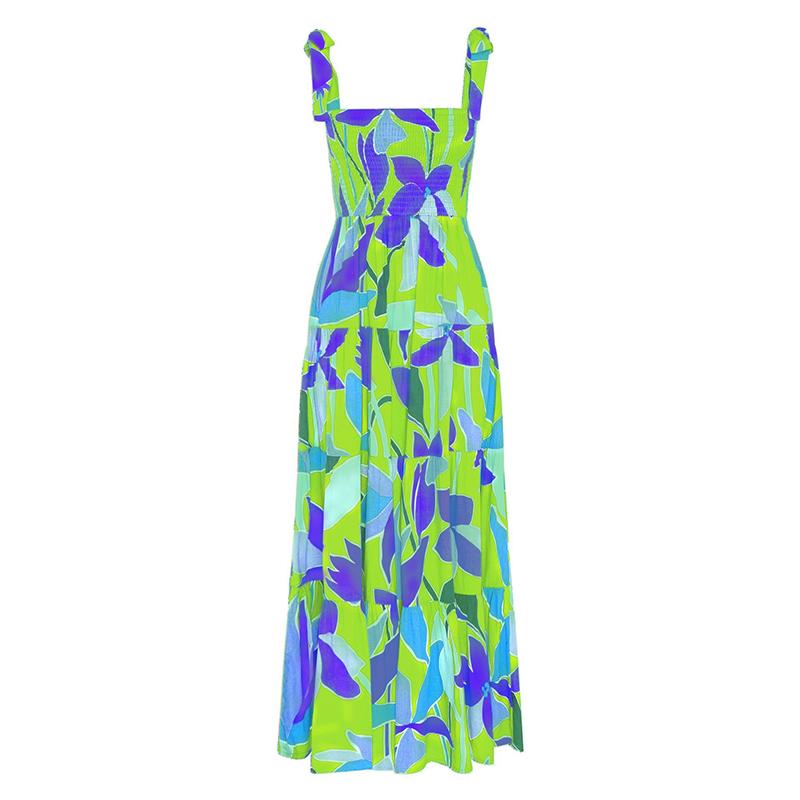 Длинное платье на бретельках с цветочным принтом для женщин с квадратным вырезом и высокой талией, платье макси без рукавов, летние каникулы, пляжное длинное платье, дышащее тонкое мягкое удобное платье