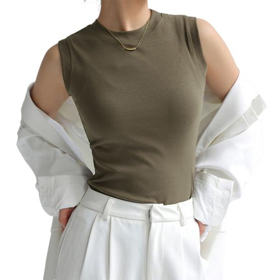 Женская майка без рукавов из хлопка с высоким воротом, укороченный топ в рубчик, облегающий крой