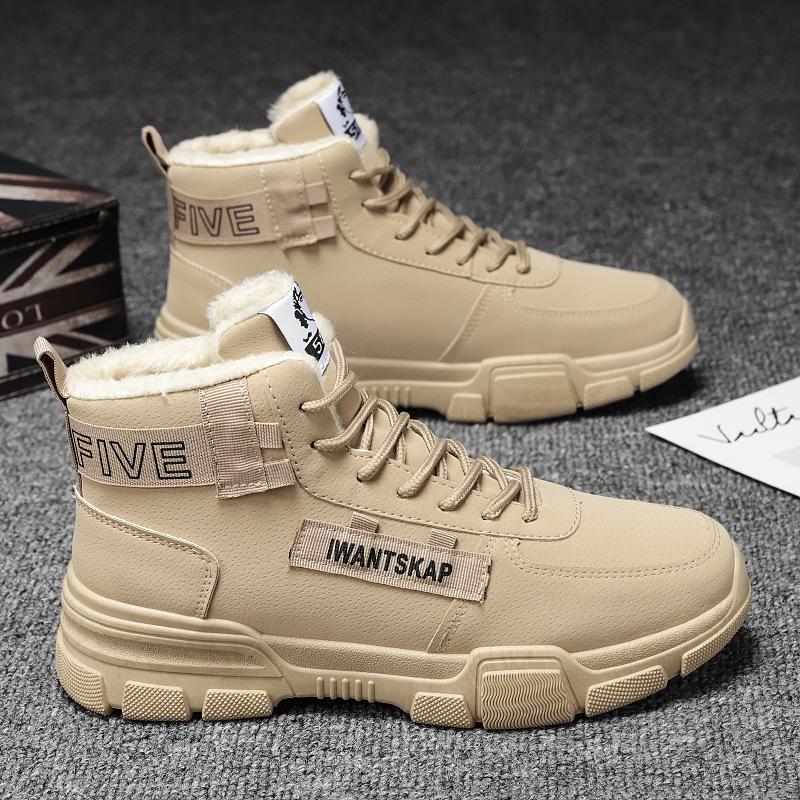 Мужские зимние ботинки, мягкие зимние ботинки, теплые, на шнуровке, 2024, новые модные зимние ботильоны из флока, повседневная мужская обувь из меха, мотоциклетные ботинки