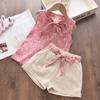 Summer Korean Version Children's Set Girls' Floral Sleeveless Vest Shorts Two-piece Set Wholesale Children's Clothing