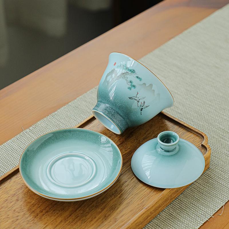 Hand-painted Gaiwan High-end Ceramic Tea Making Bowl Jingdezhen Tea Cup With Lid and Saucer Gai Wan Shen Puer Soup Tureen Cups