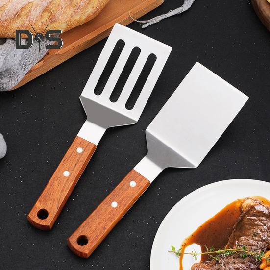 Набор из нержавеющей стали для жарки с деревянной ручкой, жаропрочные твердые лопатки с антипригарным покрытием, прорезные лопатки для жарки, выпечки, переворачивания и переворачивания