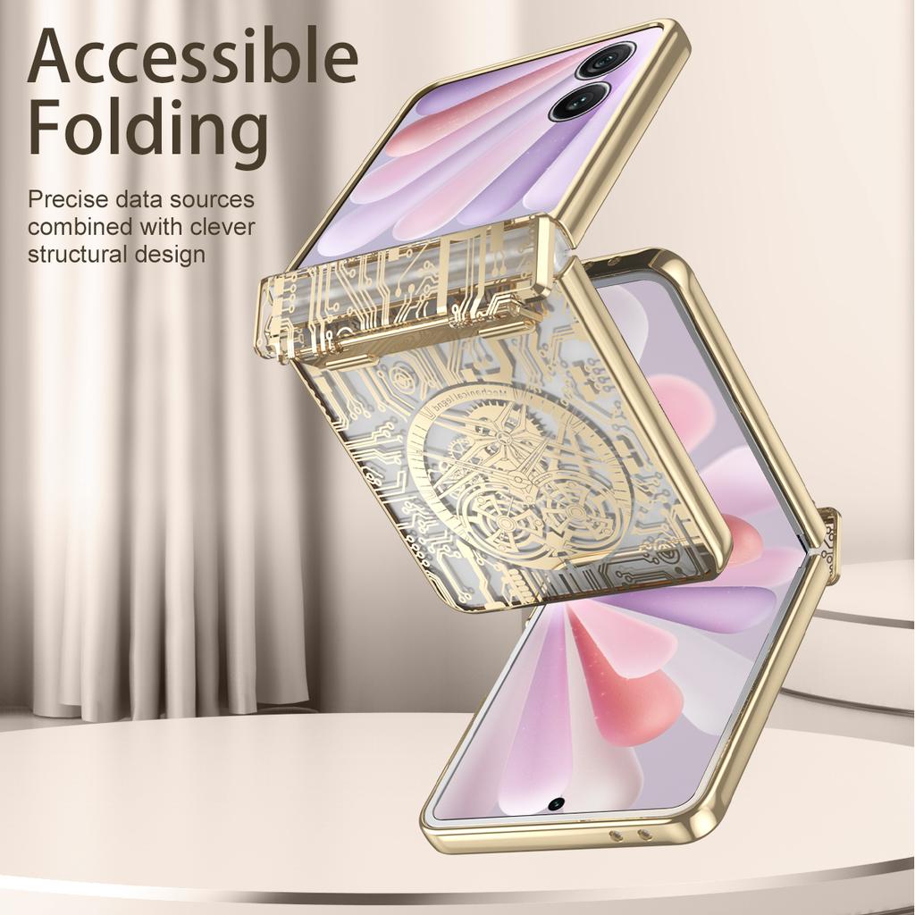 For Honor Magic V Flip 2 Case Mechanical Legend Electroplating PC Phone Cover with Rear Screen Film