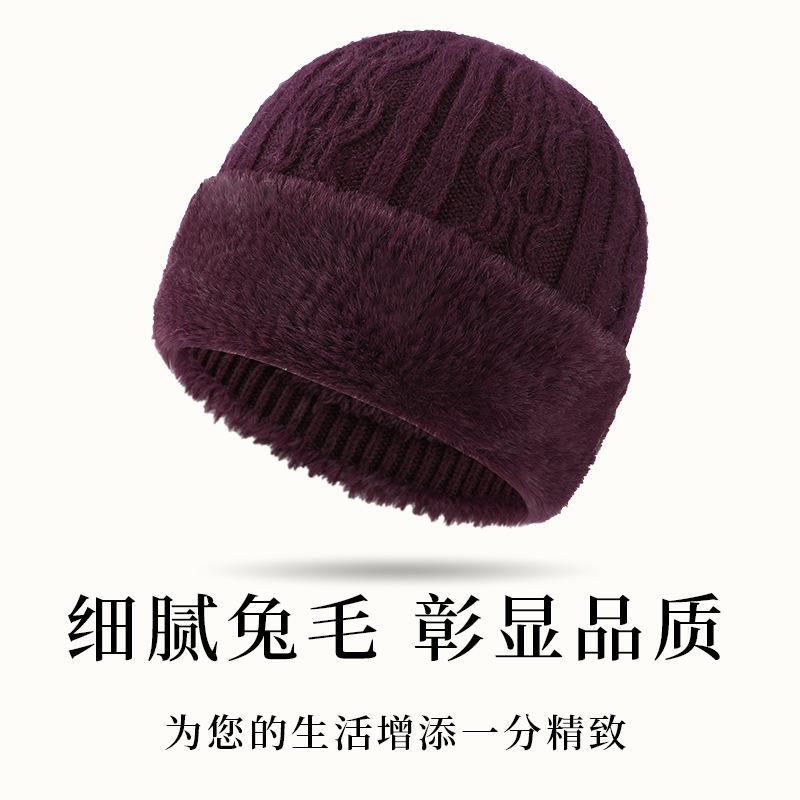 Middle-aged Warm Wool Hat Women's Autumn and Winter Piled Thickened Knitted Hat Elderly Versatile Ear Protection Wool Hat