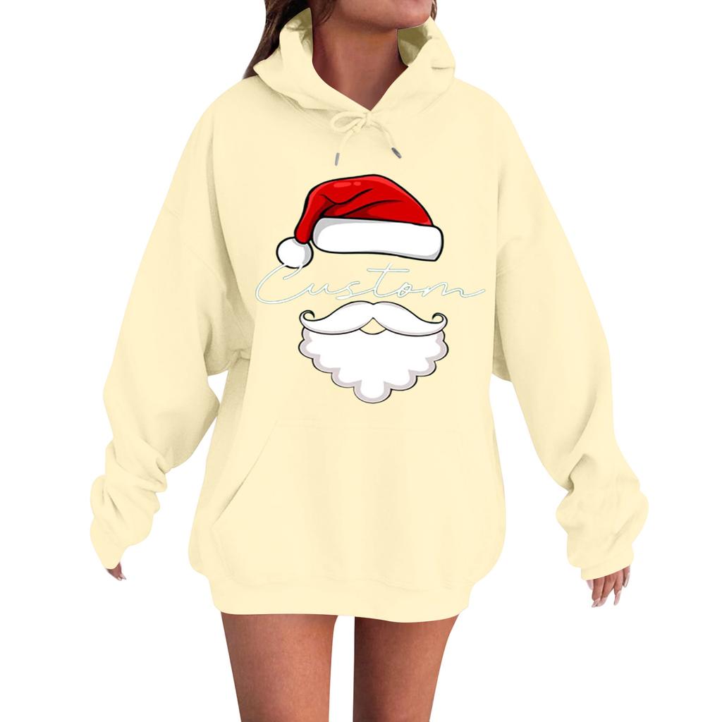 Women's Casual Comfortable Long-Sleeved Christmas Letter-Printed Warm Hooded Crew-Neck Sweatshirt