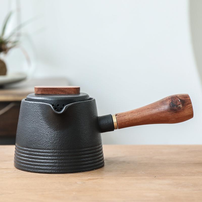 Black Pottery Green Hill Side Handle Pot Japanese Vintage Ceramic Kung Fu Tea Set Tea Pot Coffee Teapot Teapot Clay Water Kettle
